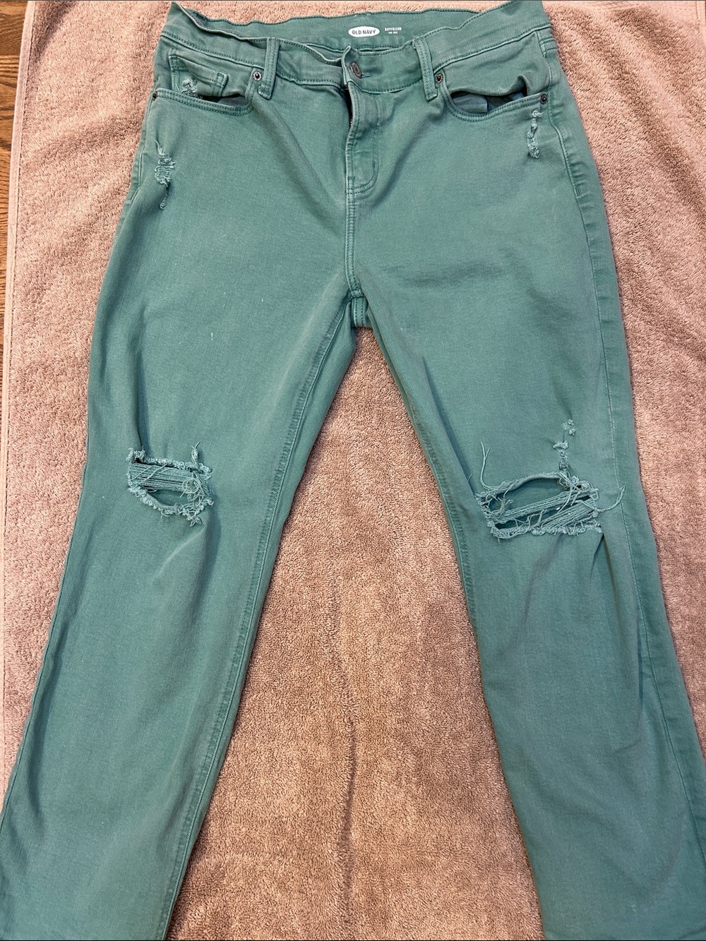 Old Navy Women's Teal Distressed Boyfriend Jeans size 10